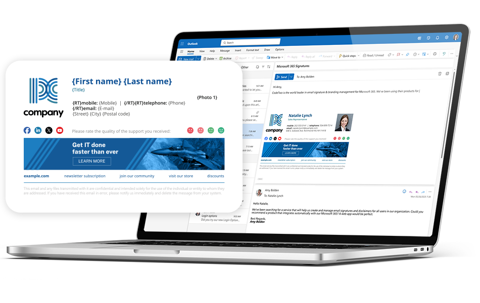 CodeTwo Email Signatures 365 displayed on devices